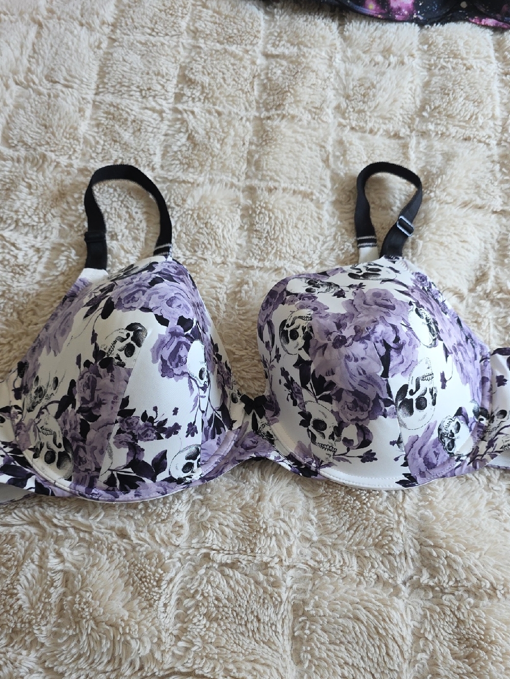 Floral Purple & Skull Underwire Bra with Adjustable Straps